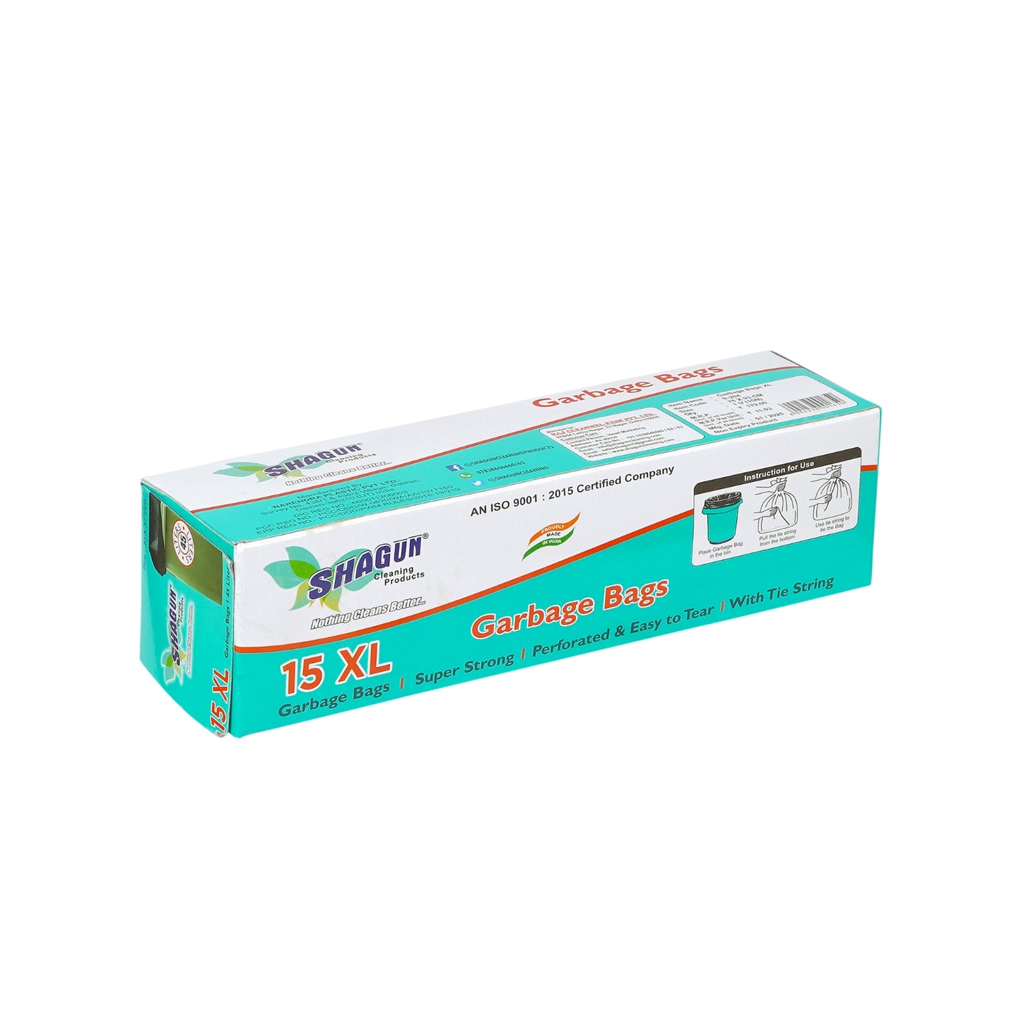 Shagun XL Garbage Bags – Pack of 15 | Extra Large | Heavy Duty, Leak-Proof with Tie String
