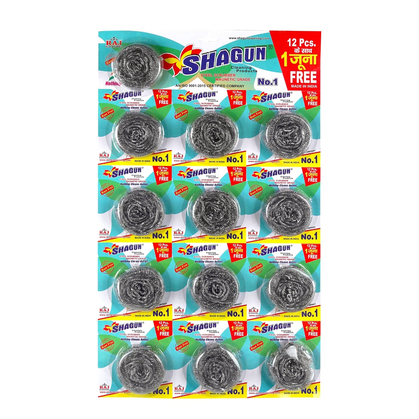 Shagun Stainless Steel Scrubber – 12+1 Free Pack | Magnetic Grade, Rust-Free