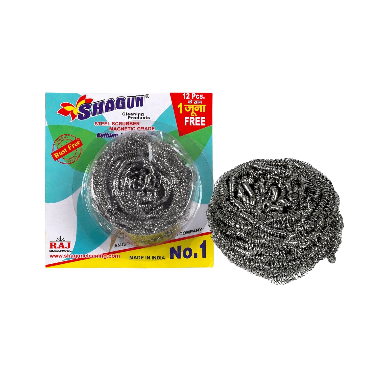 Shagun Stainless Steel Scrubber – 12+1 Free Pack | Magnetic Grade, Rust-Free