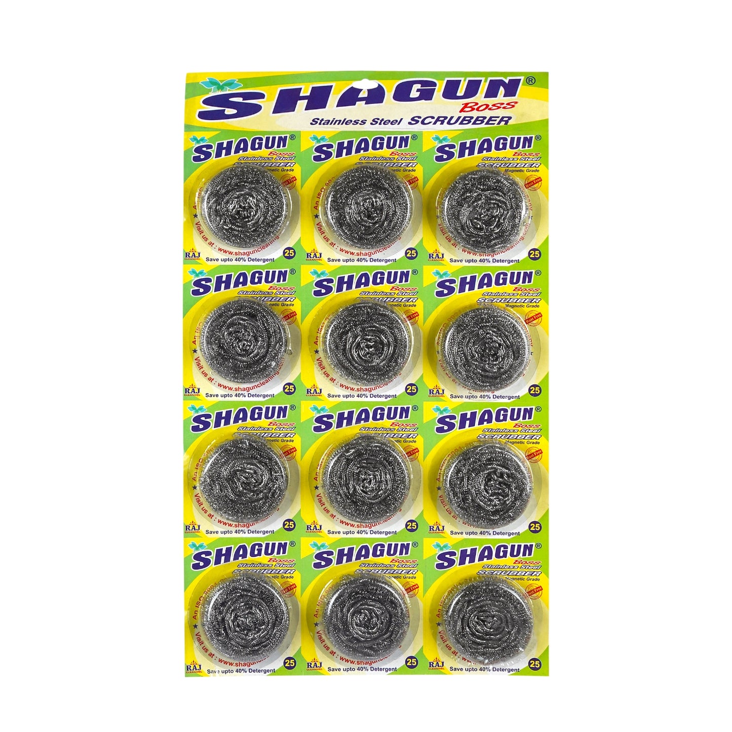 Shagun Boss Stainless Steel Scrubber – 25g (12 Pack) | Heavy-Duty & Rust-Free