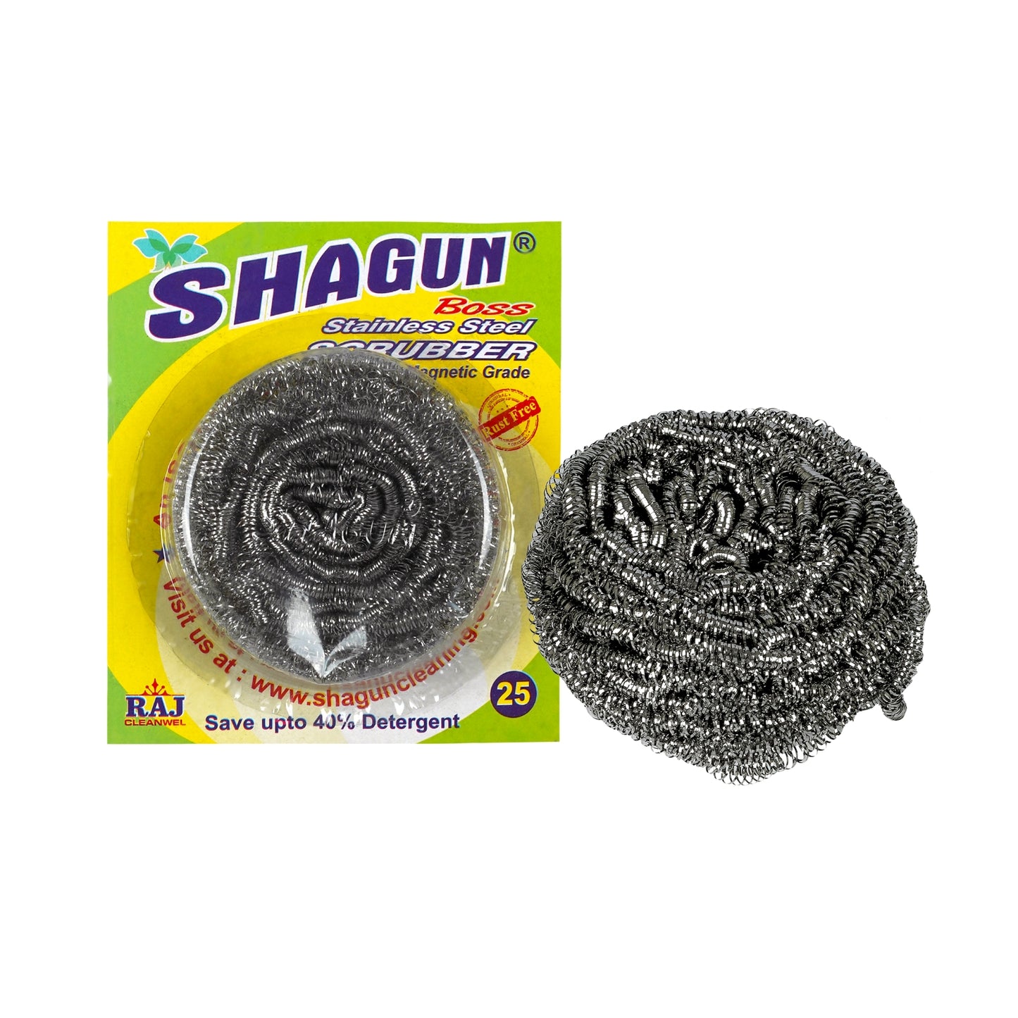 Shagun Boss Stainless Steel Scrubber – 25g (12 Pack) | Heavy-Duty & Rust-Free