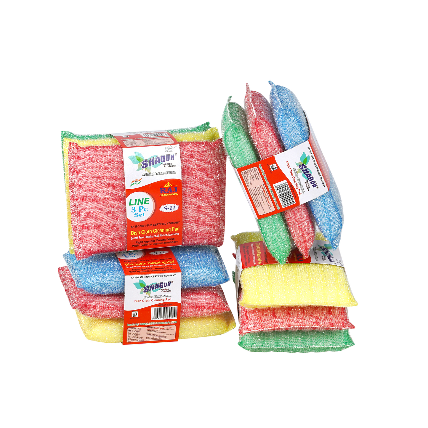 Shagun Dish Cloth Cleaning Pad – 3 Pc Multi-Color Kitchen Scrubber Set for Utensils, Non-Stick Cookware & Dishwashing