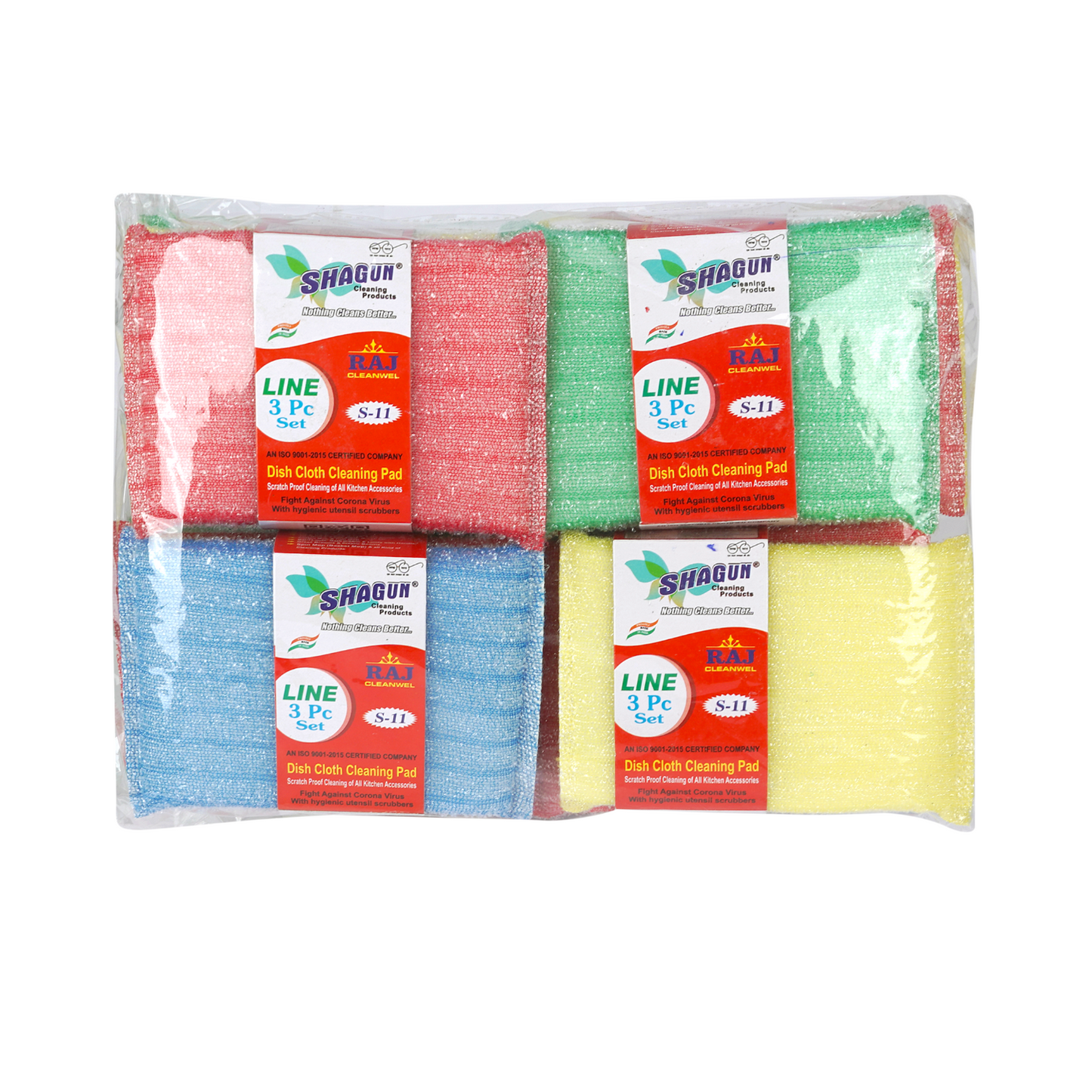 Shagun Dish Cloth Cleaning Pad – 3 Pc Multi-Color Kitchen Scrubber Set for Utensils, Non-Stick Cookware & Dishwashing