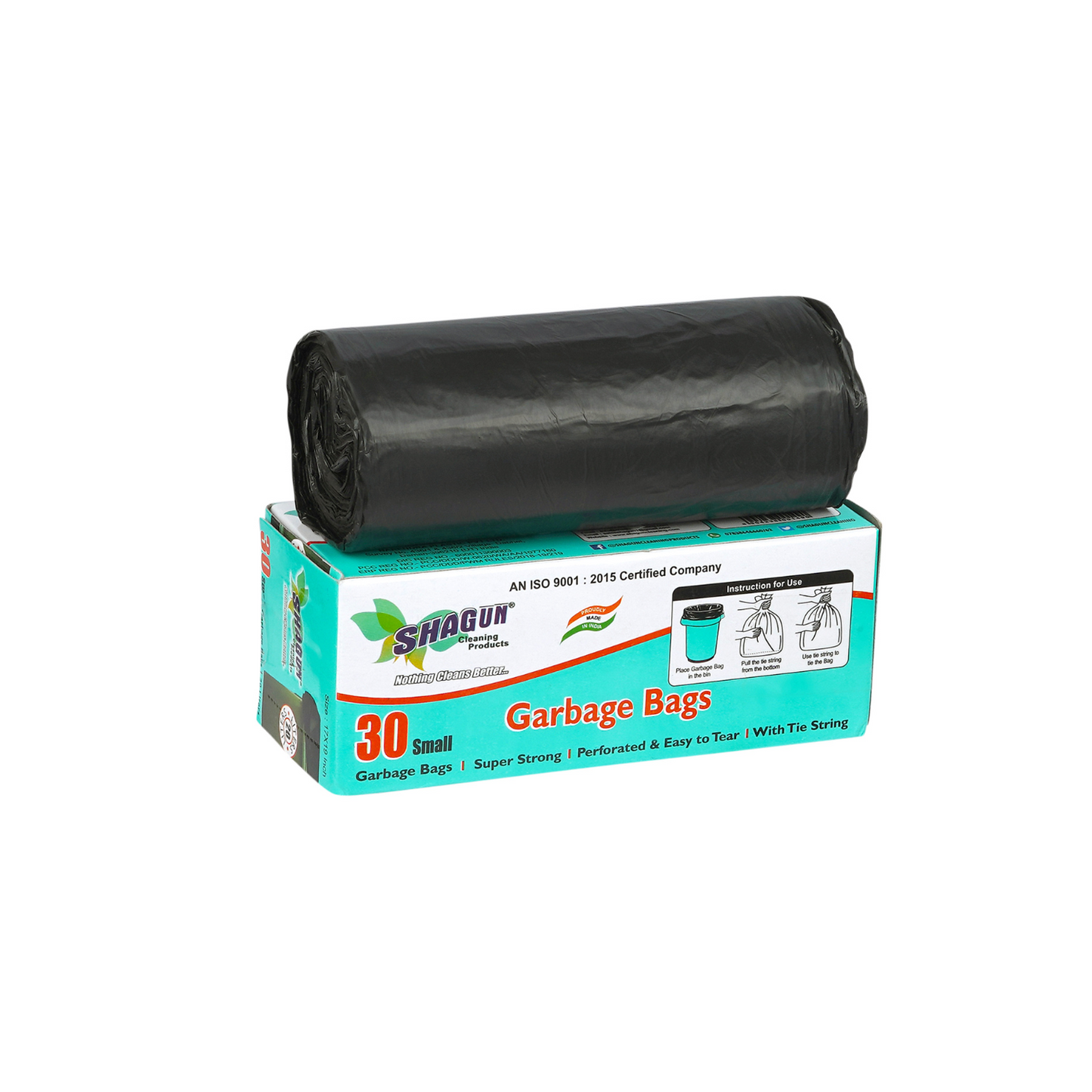 Shagun Small Garbage Bags Roll - 30 Bags | Black Trash Bags with Tie String | Leakproof & Tear-Resistant | Easy to Use | Made in India