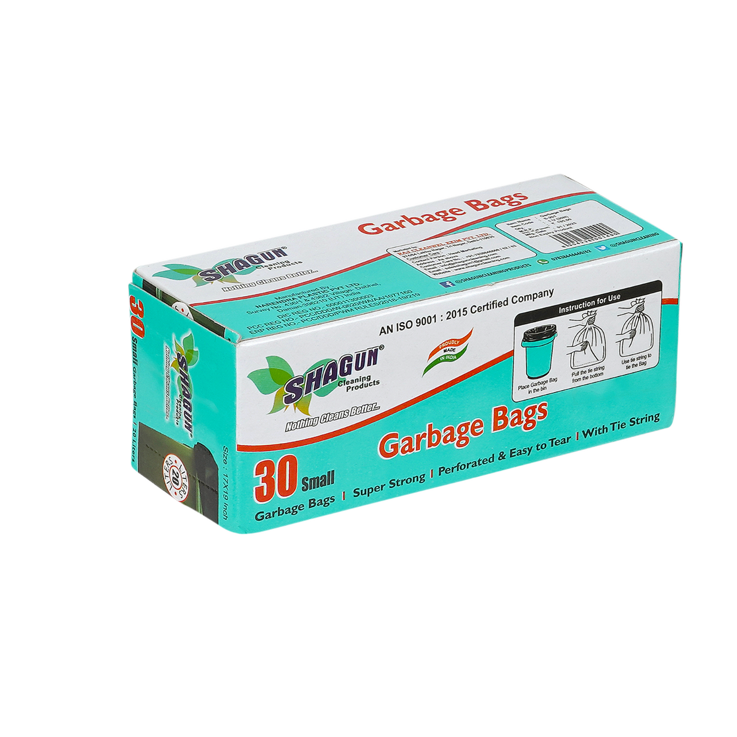 Shagun Small Garbage Bags Roll - 30 Bags | Black Trash Bags with Tie String | Leakproof & Tear-Resistant | Easy to Use | Made in India