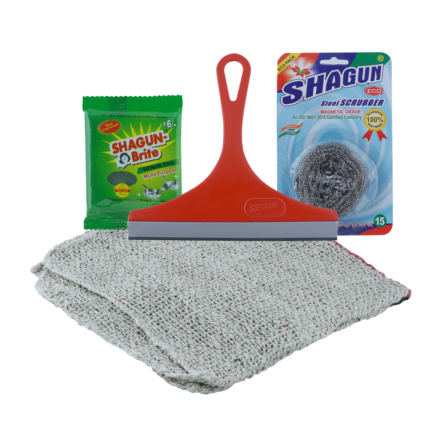 SHAGUN Kitchen Cleaning Set, Steel Scrubber with Wiper, Scrub Pad and Jute Scrubber, Multi-Purpose Cleaning Combo