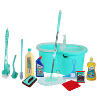 SHAGUN 12-in-1 Complete Home Cleaning Kit with Basket Mop, Toilet Brush, Bottle Brush, Tile Brush, Kitchen Wiper, Scrub Pad, Multi-Purpose Household Set