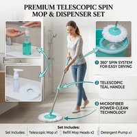 SHAGUN 12-in-1 Complete Home Cleaning Kit with Basket Mop, Toilet Brush, Bottle Brush, Tile Brush, Kitchen Wiper, Scrub Pad, Multi-Purpose Household Set