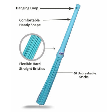 SHAGUN Premium Plastic Stick Broom | Heavy-Duty Fiber Bristles | Washable, Non-Shedding & Long-Lasting | Ideal for Wet & Dry Cleaning | Indoor & Outdoor Use