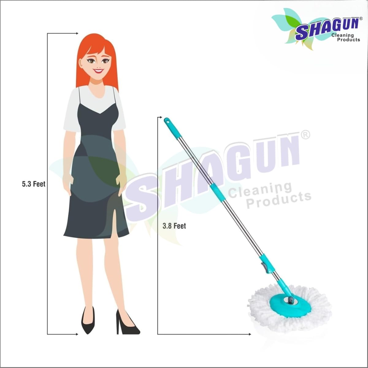 SHAGUN 360° Spin Mop Stick with Lock System | Microfiber Refill | Adjustable Stainless Steel Rod | Easy Floor Cleaning Mop Stick