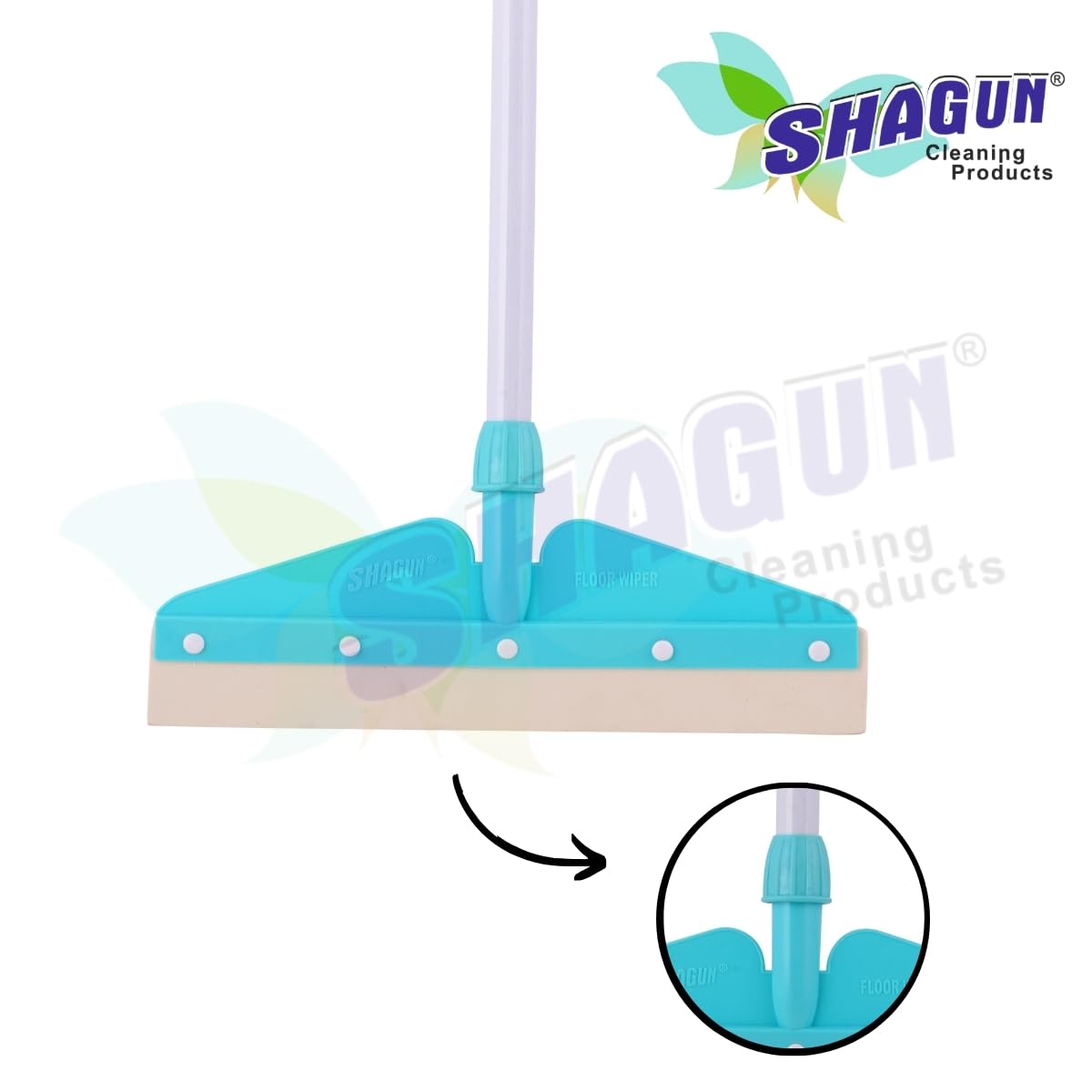 SHAGUN Floor Cleaning Wiper with Premium PVC Coated Handle (39") | Wide Cleaning Head EVA Rubber Blade Streak-Free Cleaning for Tiles, Glass & Bathrooms