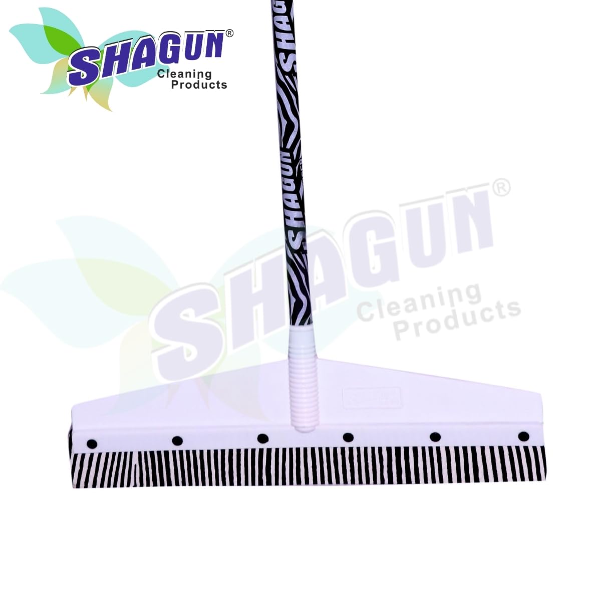 SHAGUN Zebra Print Pattern Long Handle Cleaning Wiper with Wide Head, Black and White, Premium PVC Coated Handle Wiper Or Bathroom, Tiles, Glass & Wet Surface Cleaning