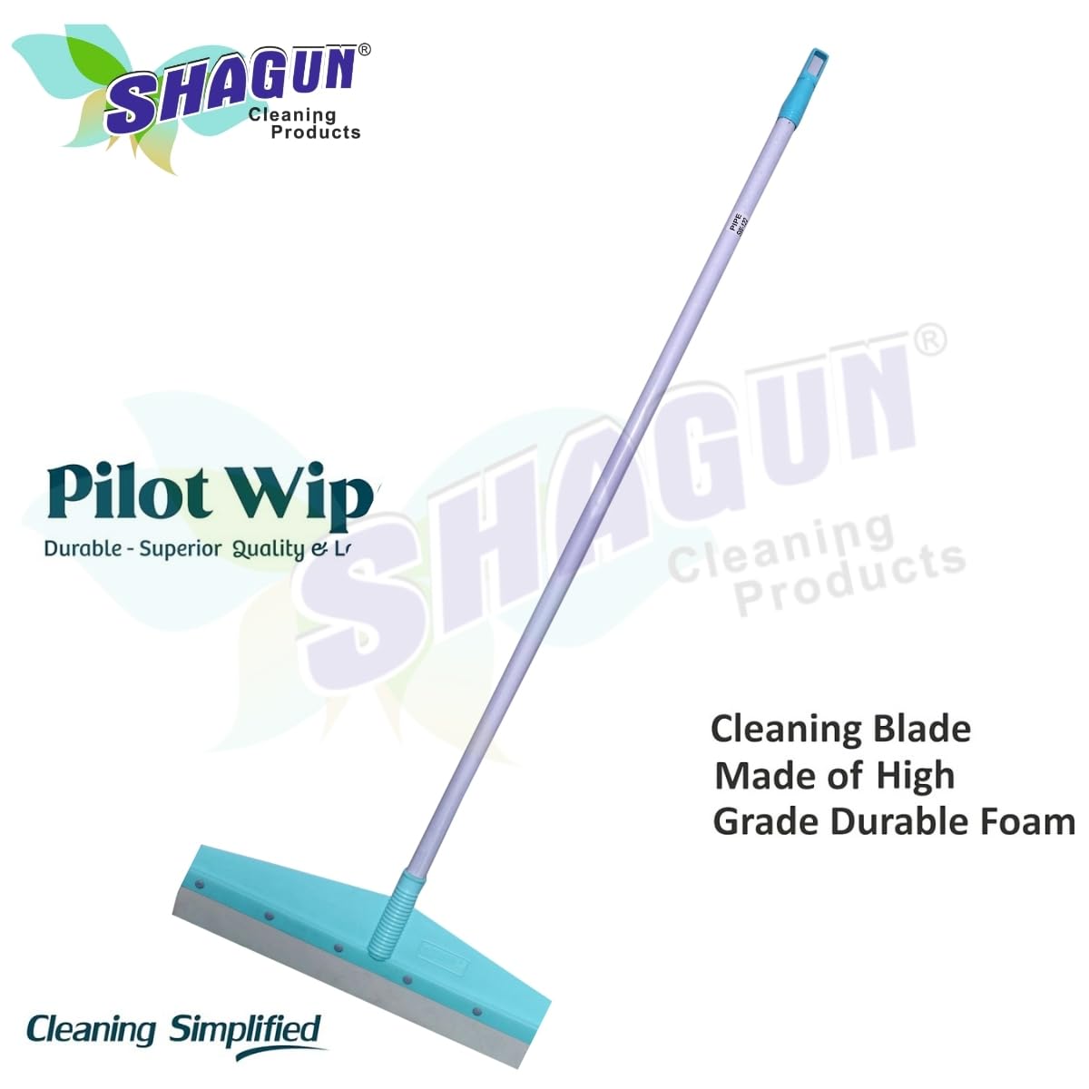 SHAGUN Premium Wiper with 49" High Qaulity PVC Coasted Handle, Eva Rubber, Floor Cleaner, Bathroom Cleaner for Heavy Duty