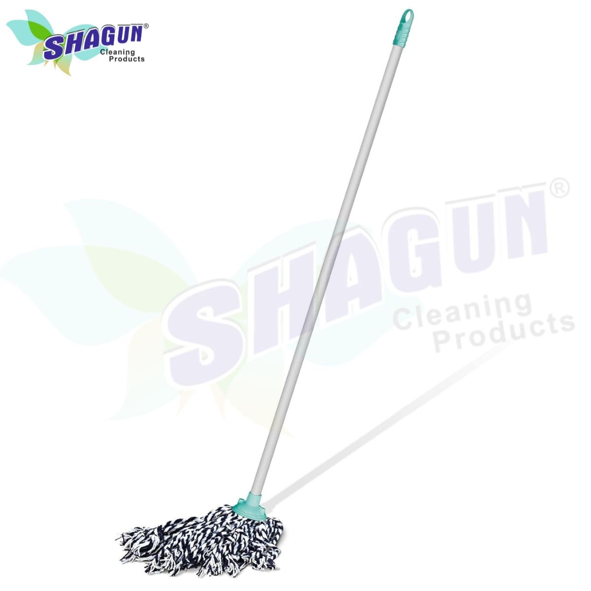 SHAGUN Cotton String Mop with PVC Handle, High Absorbency, Black and Grey