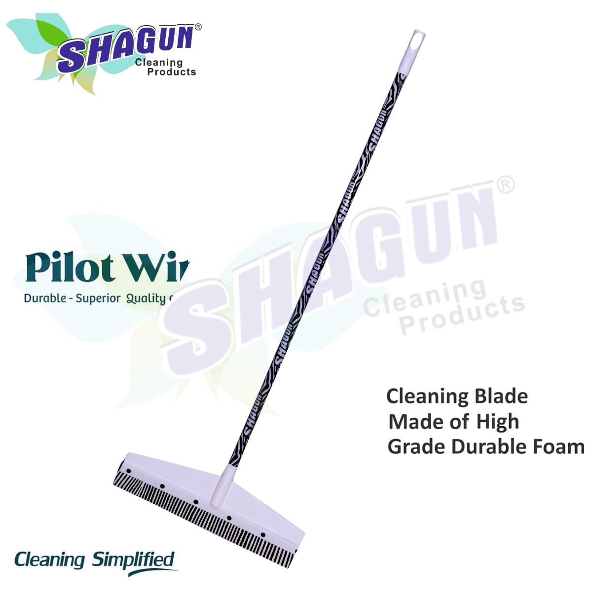 SHAGUN Zebra Print Pattern Long Handle Cleaning Wiper with Wide Head, Black and White, Premium PVC Coated Handle Wiper Or Bathroom, Tiles, Glass & Wet Surface Cleaning