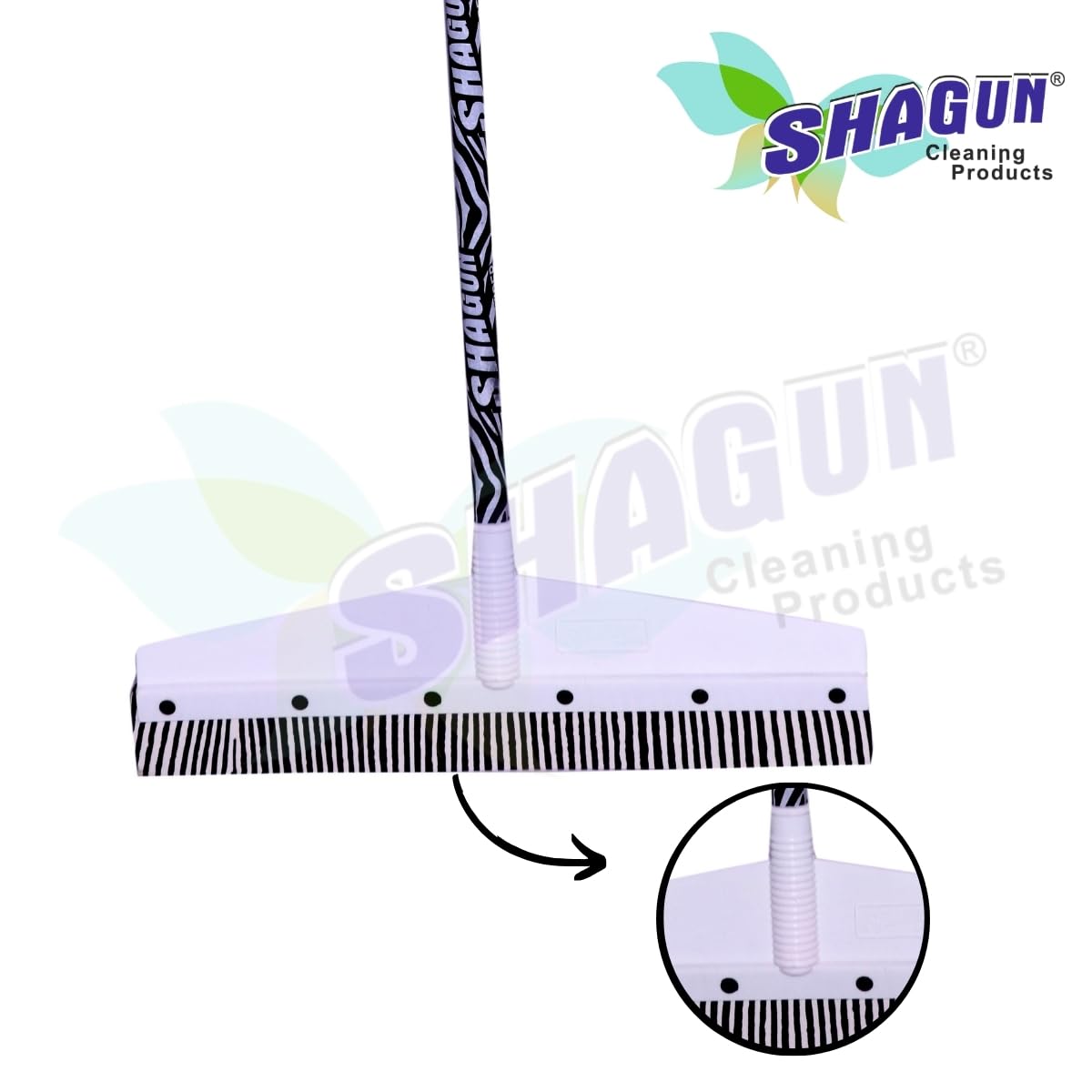 SHAGUN Zebra Print Pattern Long Handle Cleaning Wiper with Wide Head, Black and White, Premium PVC Coated Handle Wiper Or Bathroom, Tiles, Glass & Wet Surface Cleaning