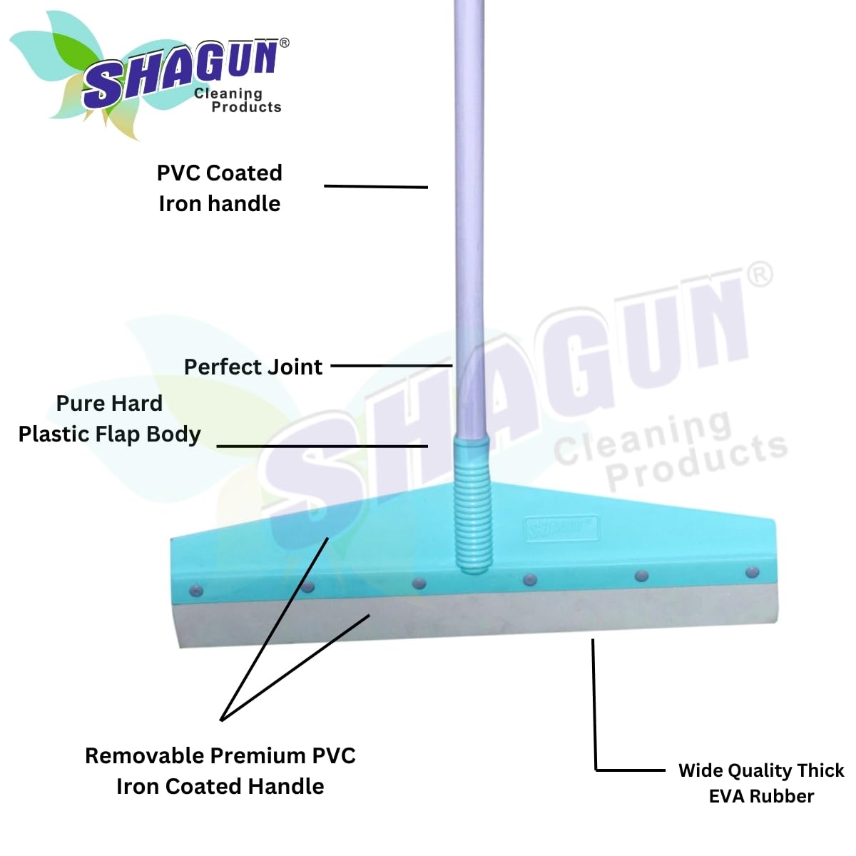 SHAGUN Premium Wiper with 49" High Qaulity PVC Coasted Handle, Eva Rubber, Floor Cleaner, Bathroom Cleaner for Heavy Duty