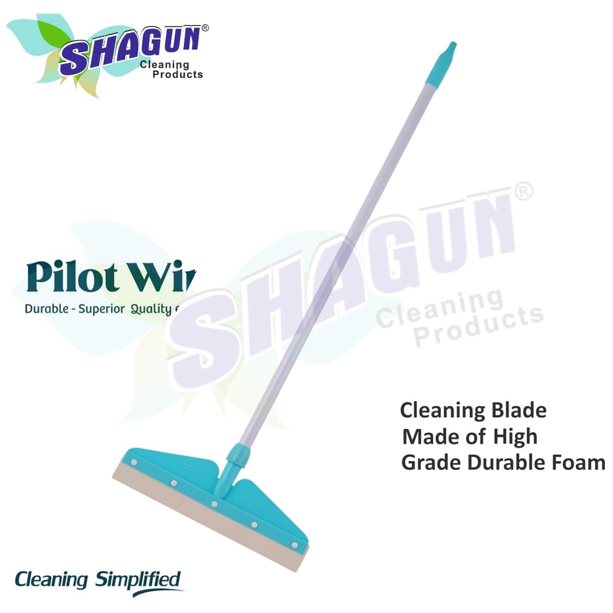 SHAGUN Floor Cleaning Wiper with Premium PVC Coated Handle (39") | Wide Cleaning Head EVA Rubber Blade Streak-Free Cleaning for Tiles, Glass & Bathrooms