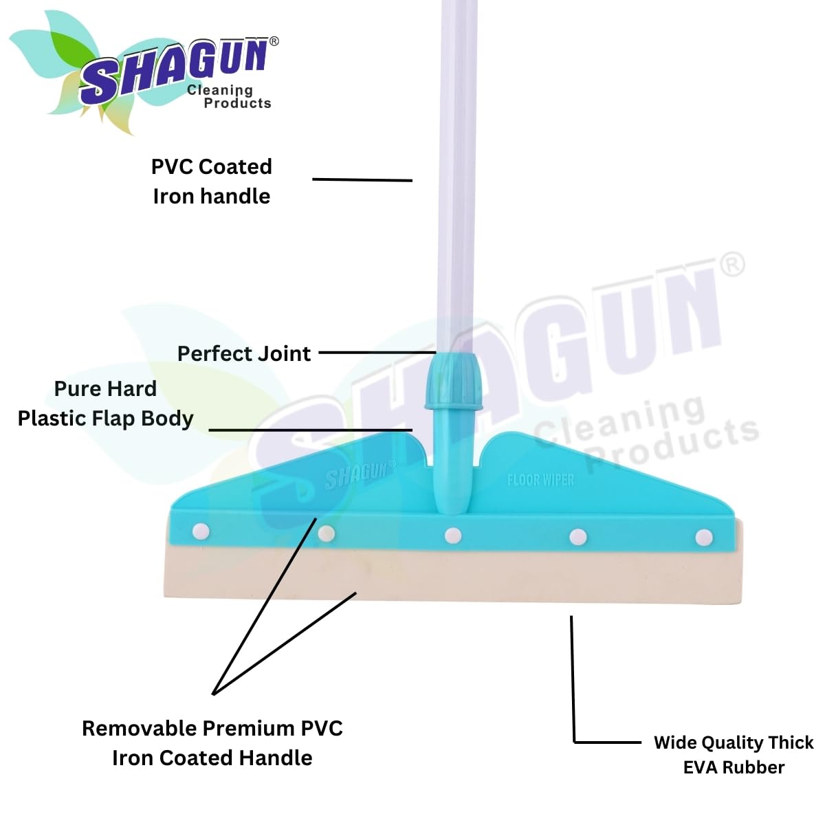 SHAGUN Floor Cleaning Wiper with Premium PVC Coated Handle (39") | Wide Cleaning Head EVA Rubber Blade Streak-Free Cleaning for Tiles, Glass & Bathrooms
