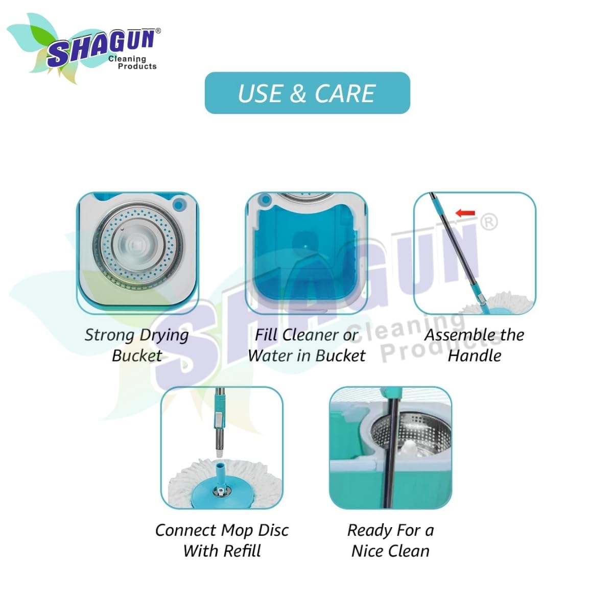 SHAGUN 8L Steel Spin Mop with Complete Kit Best for House & Kitchen Cleaning (Blue)