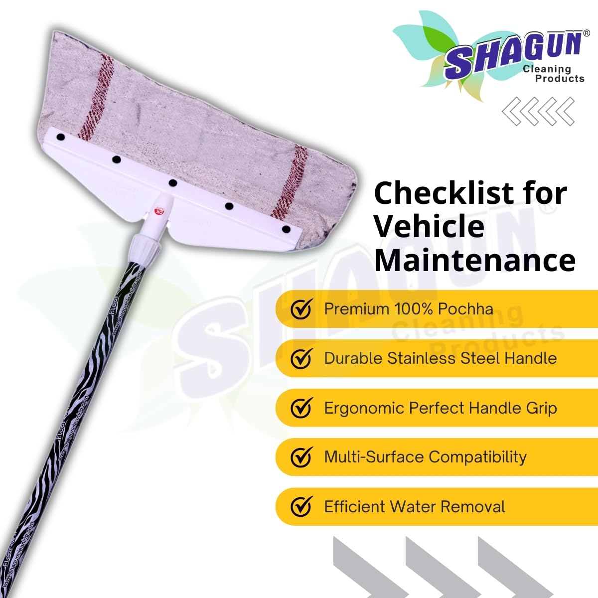 SHAGUN Refillable 100% Pure Cotton Pochha Floor Wiper | Heavy-Duty Cleaning Mop with Long Handle | Wet & Dry Surface Cleaner