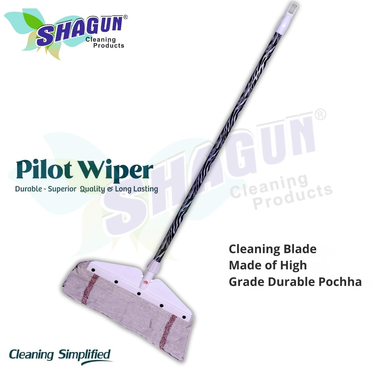 SHAGUN Refillable 100% Pure Cotton Pochha Floor Wiper | Heavy-Duty Cleaning Mop with Long Handle | Wet & Dry Surface Cleaner