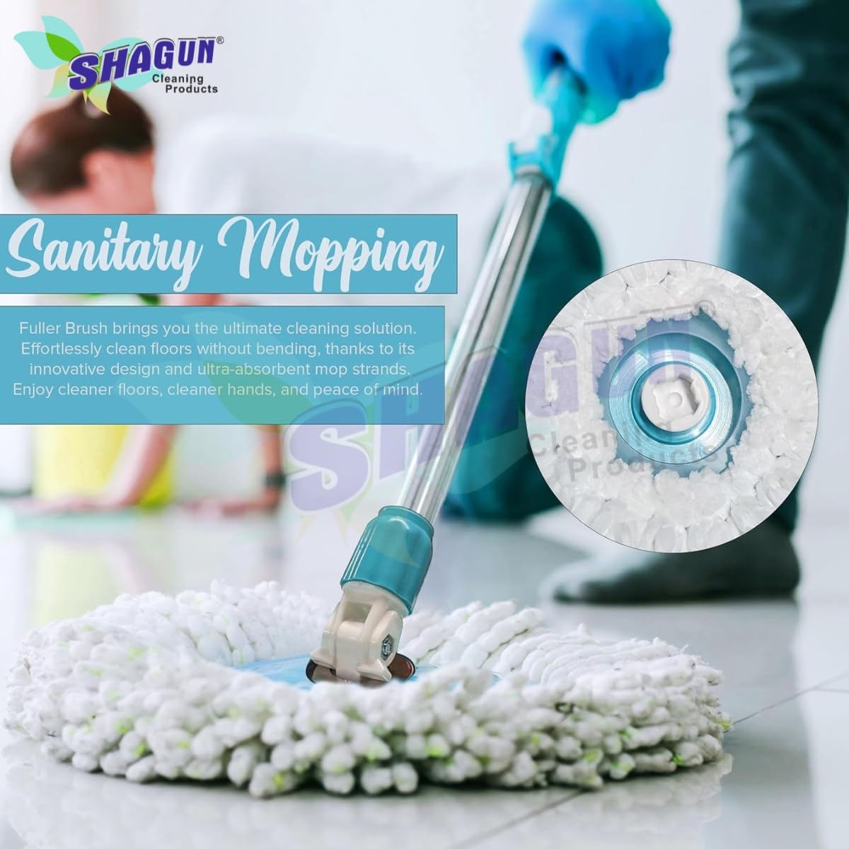 SHAGUN 360° Spin Mop Stick with Lock System | Microfiber Refill | Adjustable Stainless Steel Rod | Easy Floor Cleaning Mop Stick