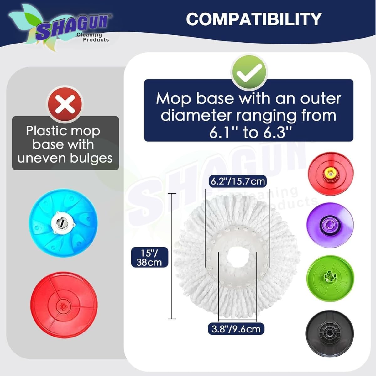 SHAGUN 360° Spin Mop Refill – Super Absorbent Microfiber Head, Durable & Washable Cleaning Pad for Home, Office, Tile, Marble & Wooden Floors (White and Blue) (2)