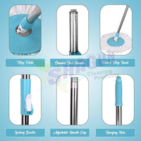 SHAGUN 360° Spin Mop Stick with Lock System | Microfiber Refill | Adjustable Stainless Steel Rod | Easy Floor Cleaning Mop Stick