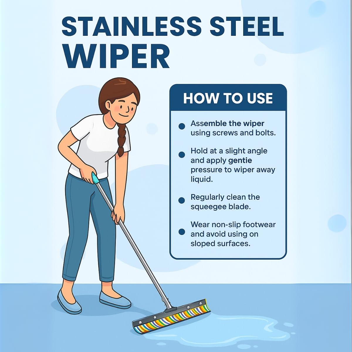 SHAGUN 21 Inch Floor Wiper | Stainless Steel Handle | Extra Wide Heavy Duty Wiper for Wet & Dry Cleaning