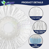 SHAGUN 360° Spin Mop Refill – Super Absorbent Microfiber Head, Durable & Washable Cleaning Pad for Home, Office, Tile, Marble & Wooden Floors (White and Blue) (4)