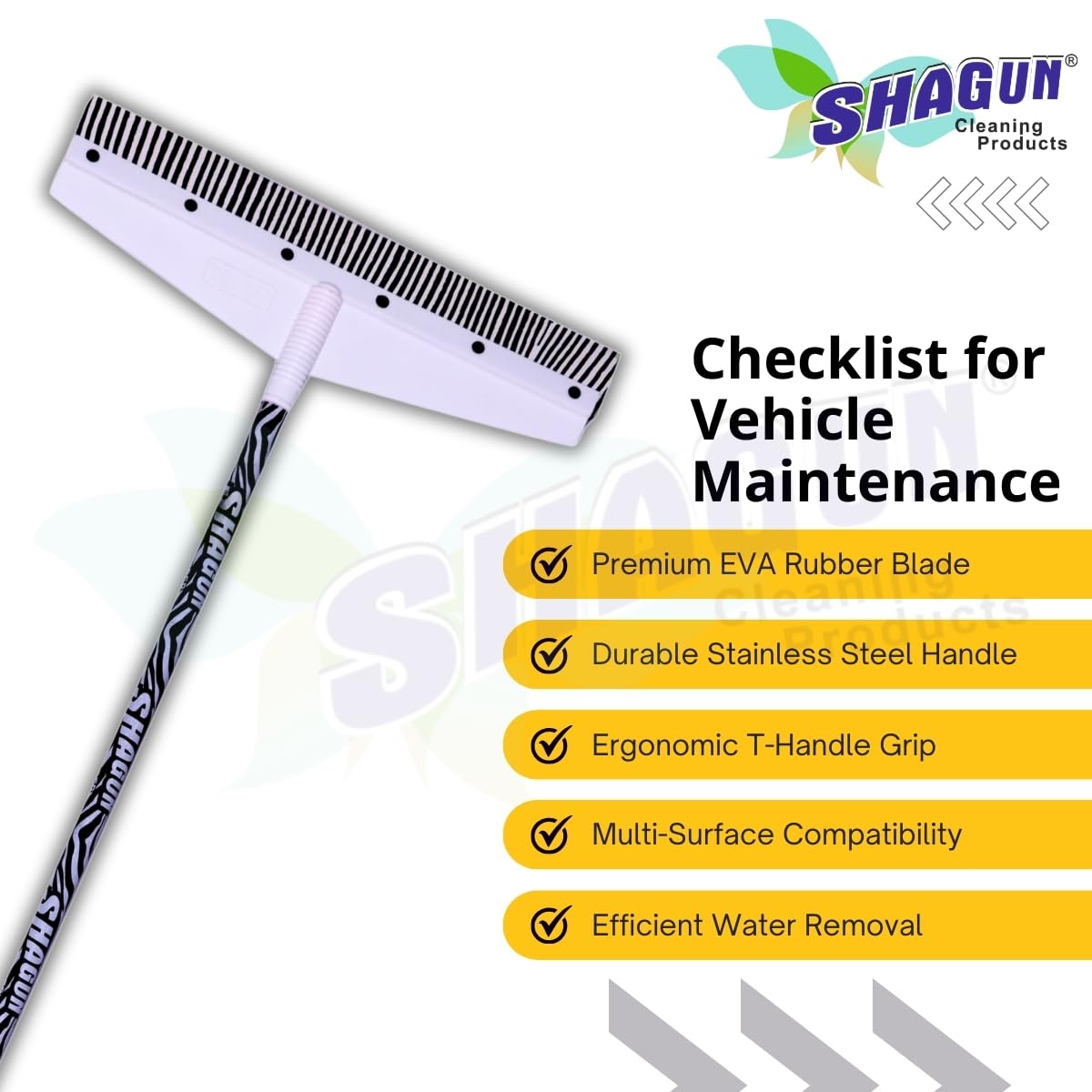 SHAGUN Zebra Print Pattern Long Handle Cleaning Wiper with Wide Head, Black and White, Premium PVC Coated Handle Wiper Or Bathroom, Tiles, Glass & Wet Surface Cleaning