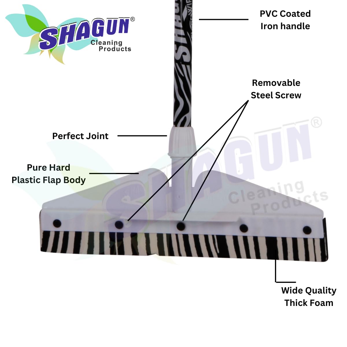 SHAGUN Heavy Duty Floor Wiper with Stylish Zebra Print Handle | Multi-Purpose Squeegee for Wet & Dry Cleaning | Bathroom, Tiles & Glass Wiper