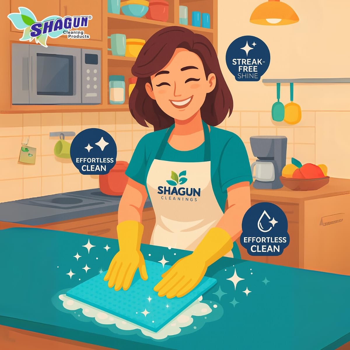 SHAGUN Sponge Wipe Cloth (Pack of 5) | Multipurpose Absorbent Cleaning Sheets for Kitchen & Home | Quick-Dry, Reusable (16x19 cm)