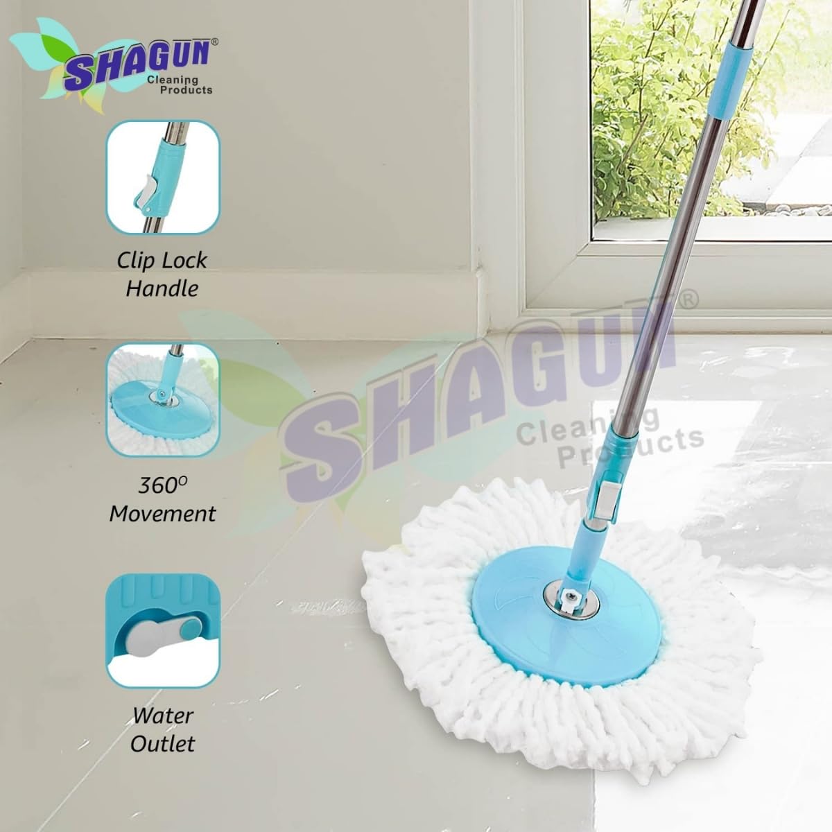 SHAGUN 360° Steel Mop with Basket Stainless Steel Handle Best for Home Cleaning (Blue)