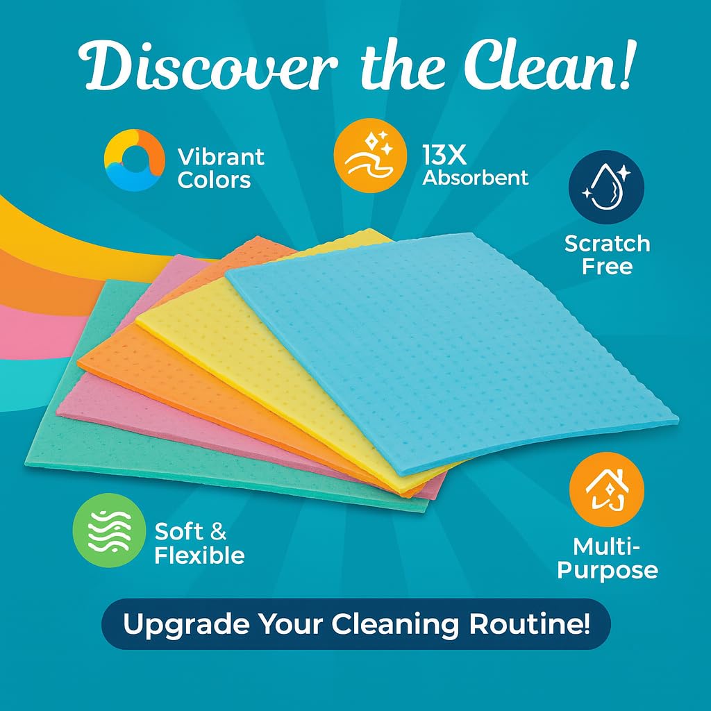 SHAGUN Sponge Wipe Cloth (Pack of 5) | Multipurpose Absorbent Cleaning Sheets for Kitchen & Home | Quick-Dry, Reusable (16x19 cm)