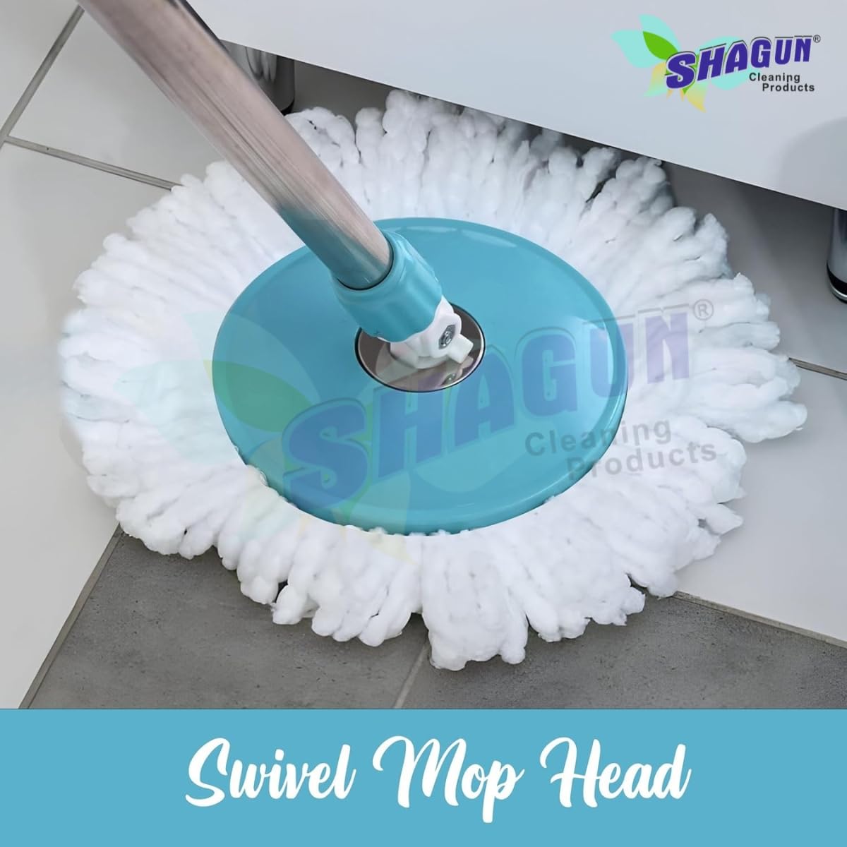 SHAGUN 360° Spin Mop Stick with Lock System | Microfiber Refill | Adjustable Stainless Steel Rod | Easy Floor Cleaning Mop Stick