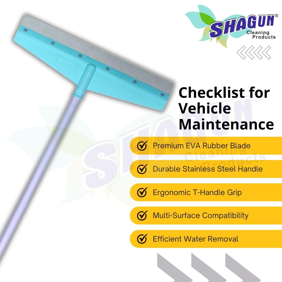 SHAGUN Premium Wiper with 49" High Qaulity PVC Coasted Handle, Eva Rubber, Floor Cleaner, Bathroom Cleaner for Heavy Duty