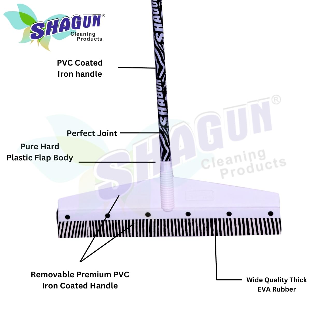 SHAGUN Zebra Print Pattern Long Handle Cleaning Wiper with Wide Head, Black and White, Premium PVC Coated Handle Wiper Or Bathroom, Tiles, Glass & Wet Surface Cleaning