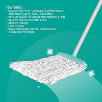 SHAGUN Premium Microfiber Cotton Mop Heavy Duty Floor Cleaning with Sturdy Handle & Super Absorbent Head Scartchless Mop