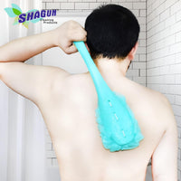 SHAGUN Premium Bath Loofah Set of 3 with Long Handle Soft Mesh Sponge Braided Shower Scrubber and Exfoliating Pouf for Deep Cleansing and Gentle Skin Care