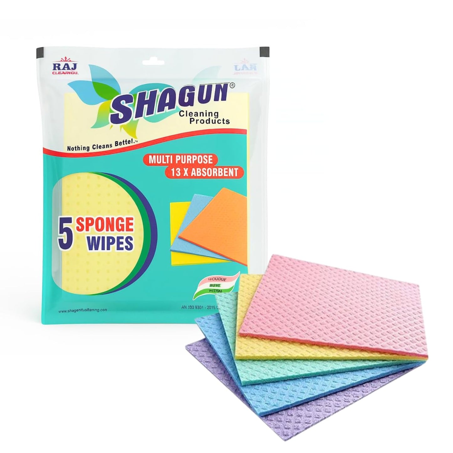 SHAGUN Sponge Wipe Cloth (Pack of 5) | Multipurpose Absorbent Cleaning Sheets for Kitchen & Home | Quick-Dry, Reusable (16x19 cm)