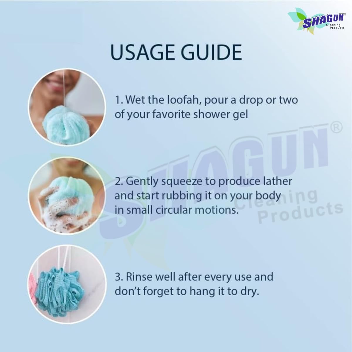 SHAGUN Bath Loofah Big, Premium Mesh Body Scrubber, Deep Cleansing Exfoliating Sponge, Blue Pack Of 2
