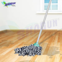 SHAGUN Cotton String Mop with PVC Handle, High Absorbency, Black and Grey