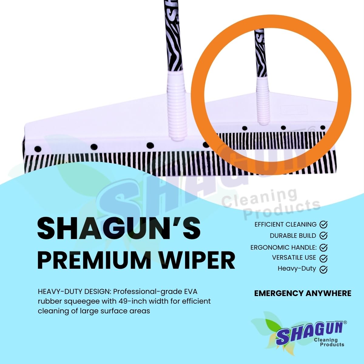 SHAGUN Zebra Print Pattern Long Handle Cleaning Wiper with Wide Head, Black and White, Premium PVC Coated Handle Wiper Or Bathroom, Tiles, Glass & Wet Surface Cleaning