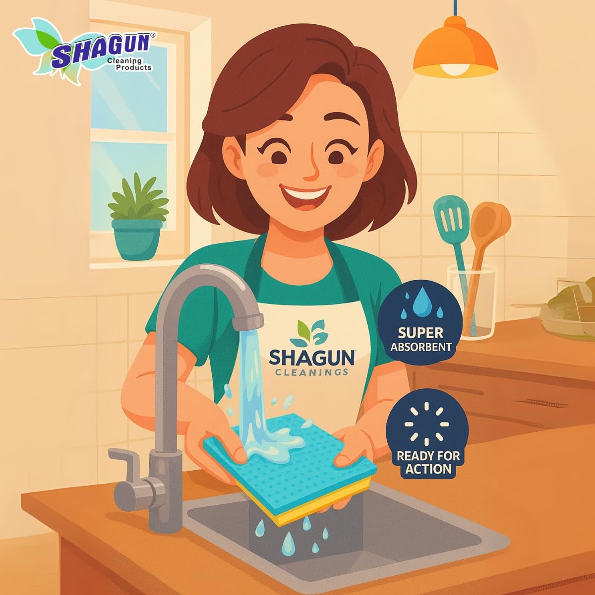 SHAGUN Sponge Wipe Cloth (Pack of 5) | Multipurpose Absorbent Cleaning Sheets for Kitchen & Home | Quick-Dry, Reusable (16x19 cm)