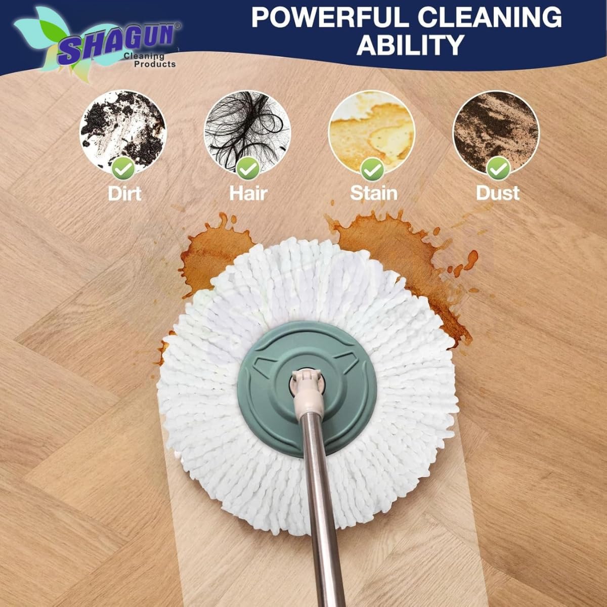 SHAGUN 360° Spin Mop Refill – Super Absorbent Microfiber Head, Durable & Washable Cleaning Pad for Home, Office, Tile, Marble & Wooden Floors (White and Blue) (2)