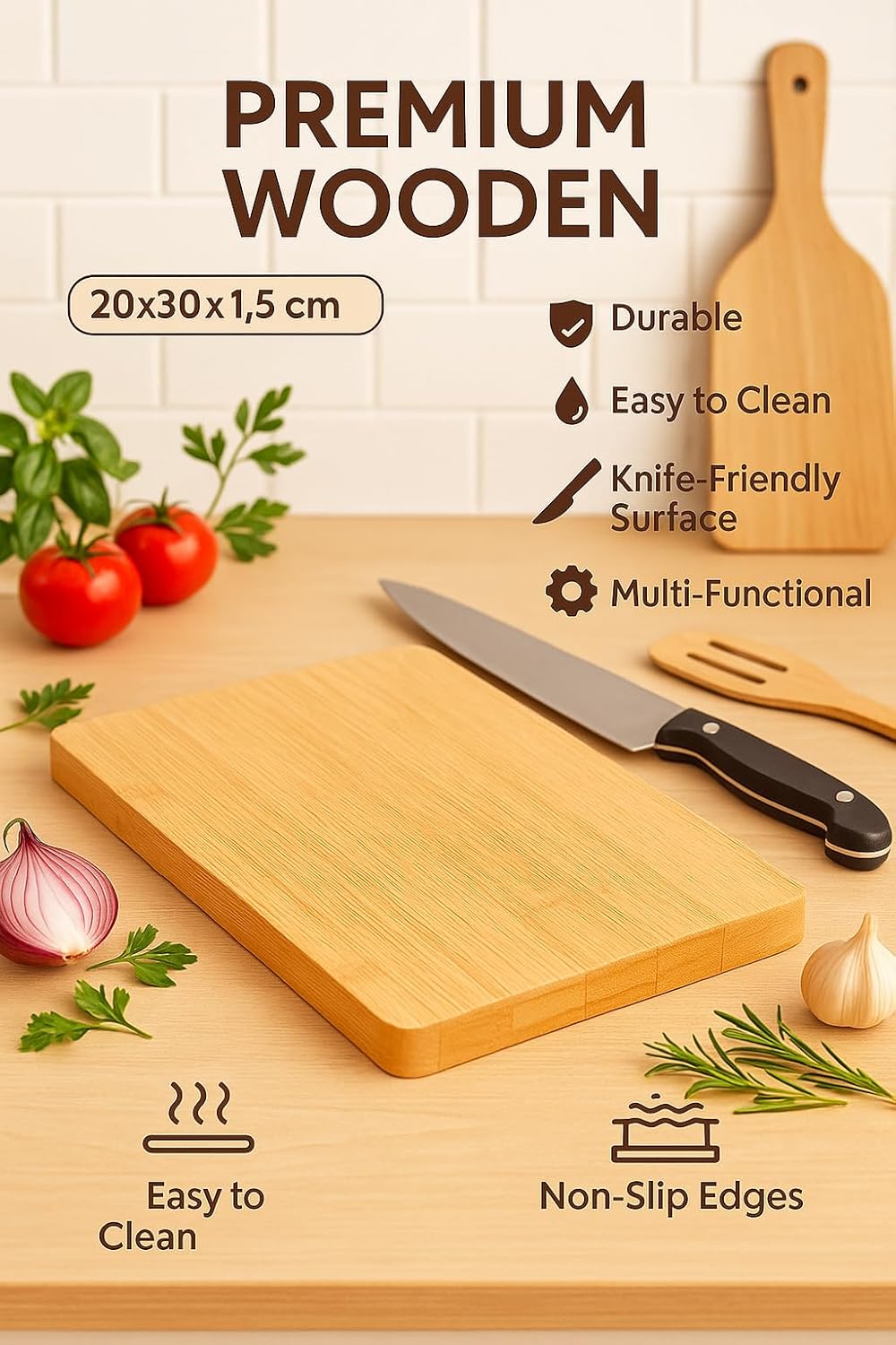 SHAGUN Wooden Cutting Board | 20x30 cm Durable Chopping Board | Premium Eco-Friendly Kitchen Tool