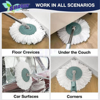 SHAGUN 360° Spin Mop Refill – Super Absorbent Microfiber Head, Durable & Washable Cleaning Pad for Home, Office, Tile, Marble & Wooden Floors (White and Blue) (2)