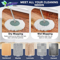 SHAGUN 360° Spin Mop Refill – Super Absorbent Microfiber Head, Durable & Washable Cleaning Pad for Home, Office, Tile, Marble & Wooden Floors (White and Blue) (2)